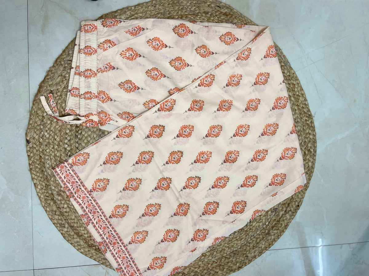Viha Ivory Peach Cotton 3 Pcs Suit Set