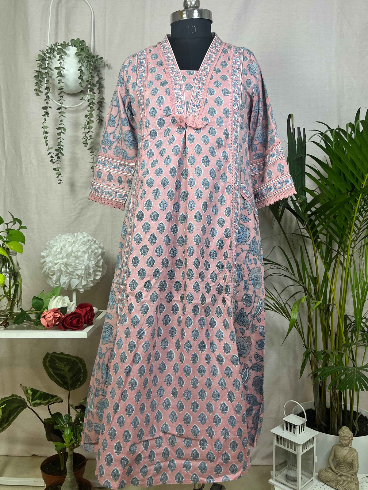 Tanvi Peach Blue Cotton 3 Pcs Suit Set