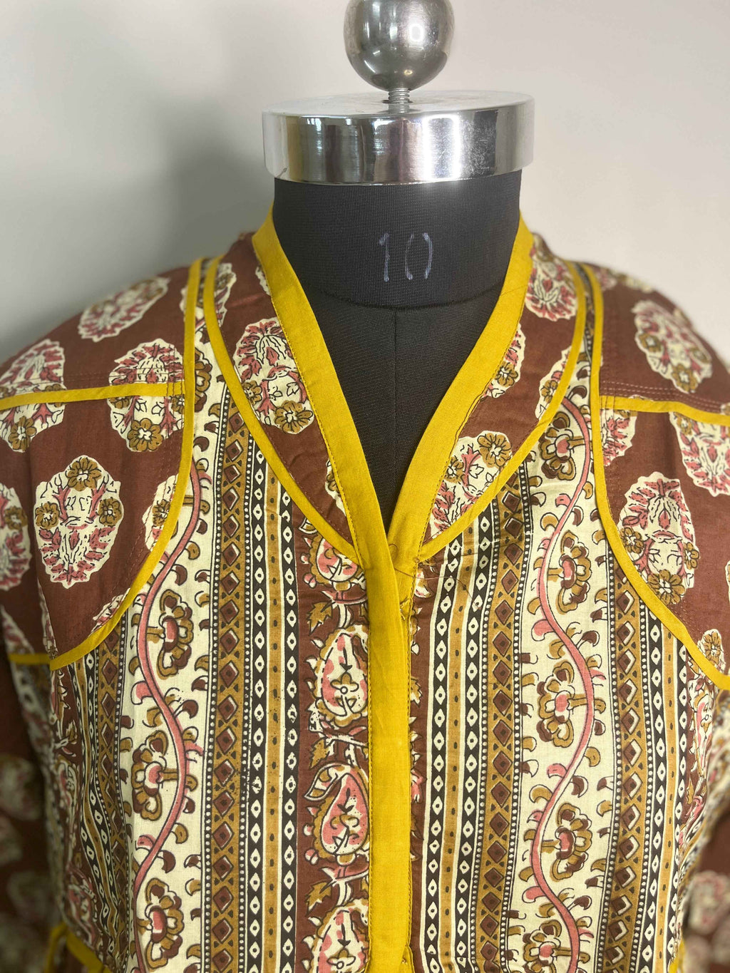 Mocha Mustard Hand Block Cotton Short Kurti