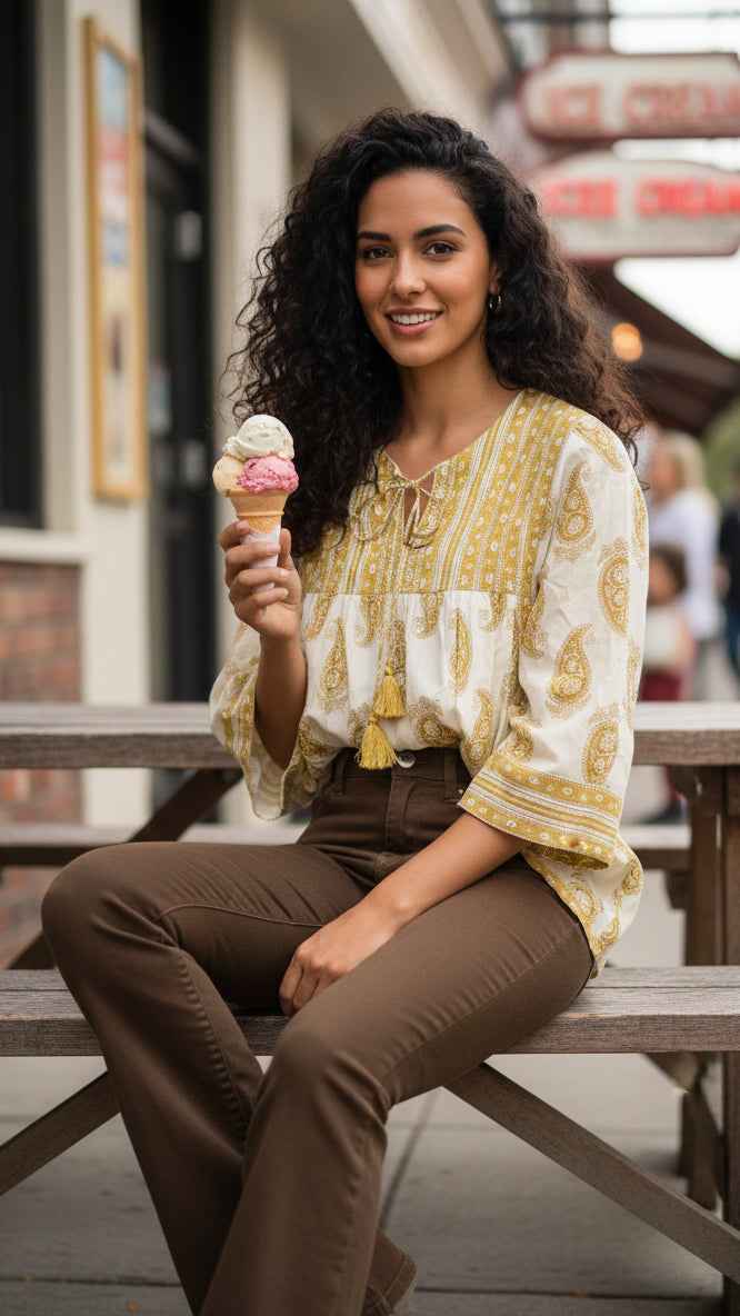 Lemon Paisley Top, Short Kurti
