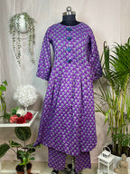 Urvi Purple Teal Cotton 3 Pcs Suit Set