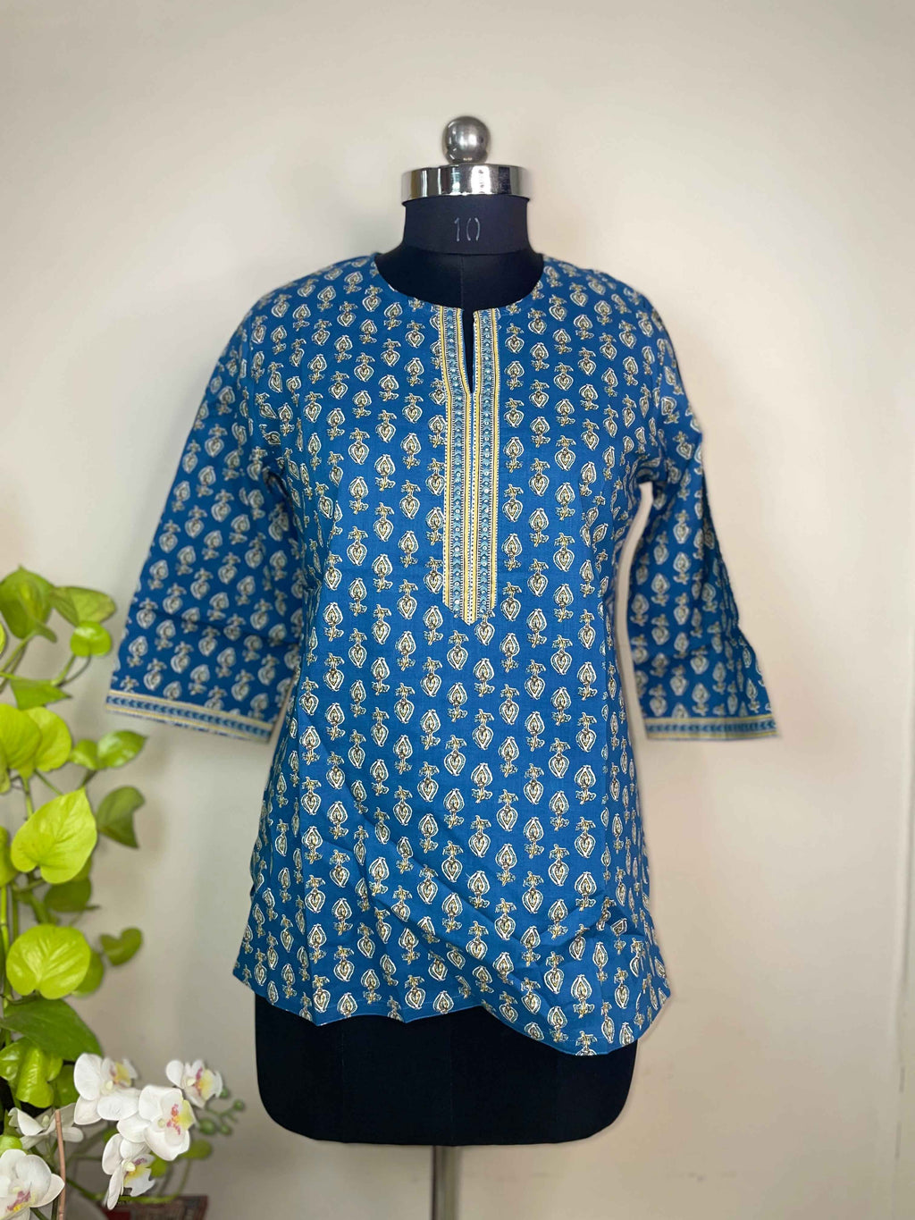 Indigo Neel Hand Block Cotton Short Kurti