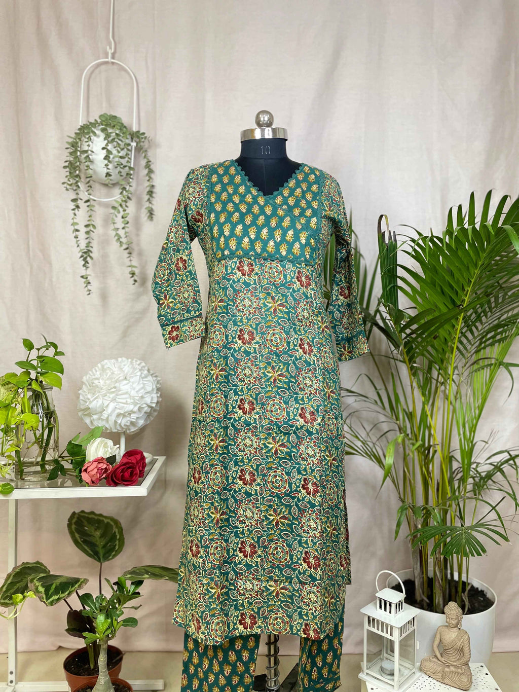 Navya Teal Green Cotton 3 Pcs Suit Set