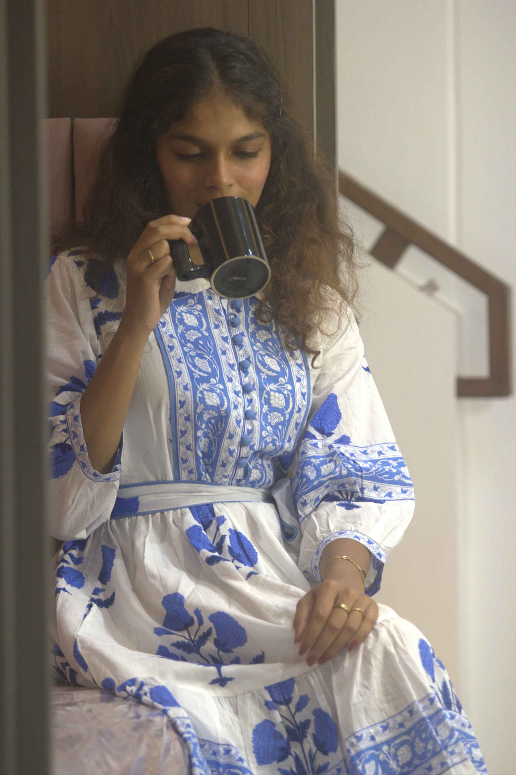 Blue Noor Hand Block Cotton Dress