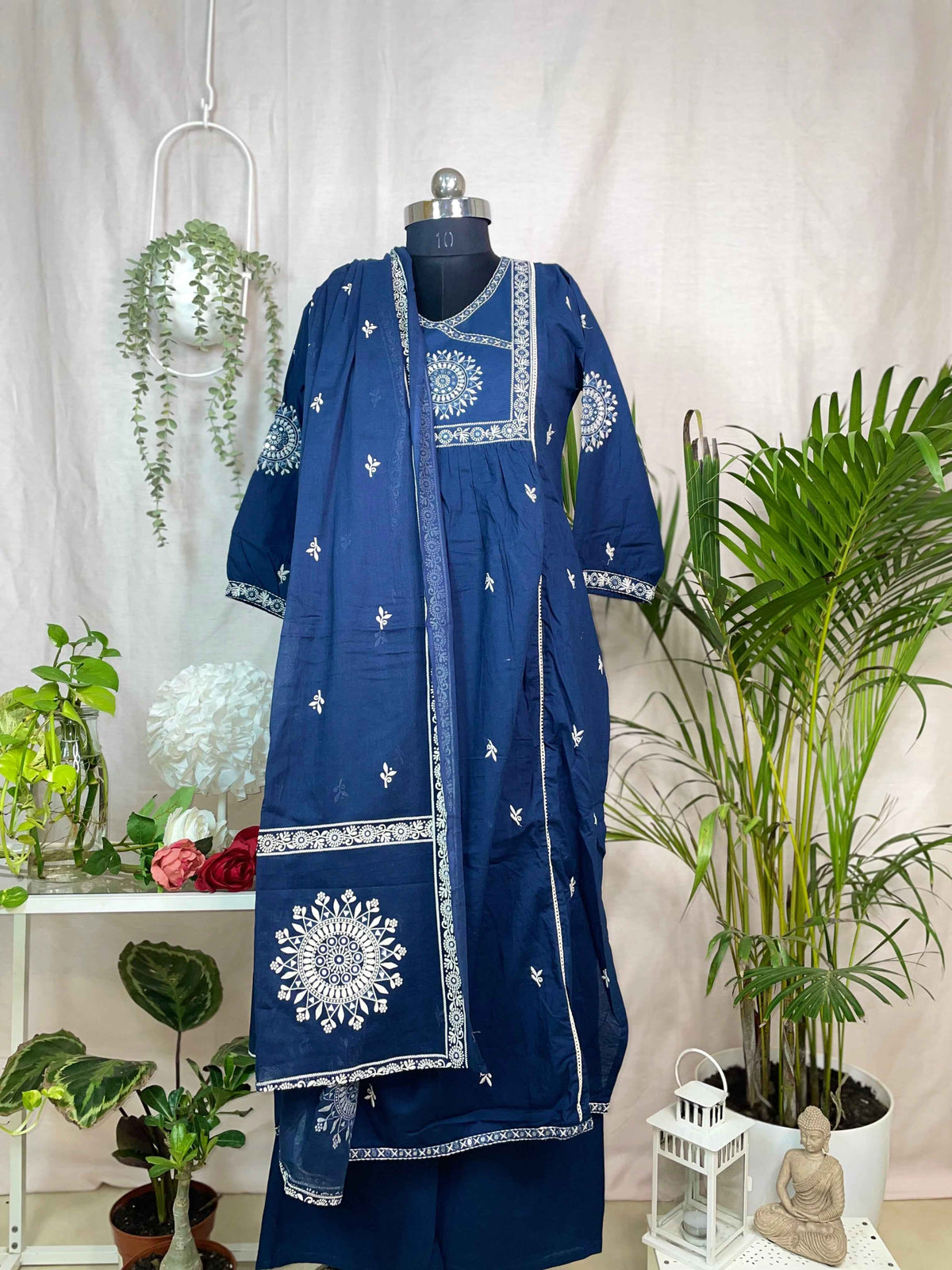 Disha Navy Blue Cotton 3 Pcs Suit Set