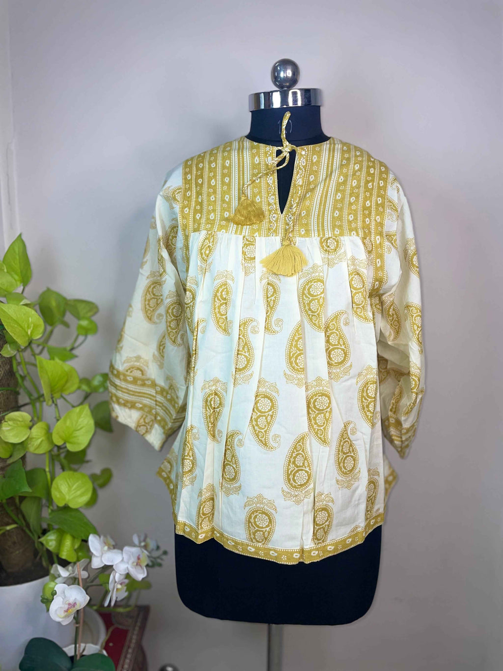 Lemon Paisley Top, Short Kurti