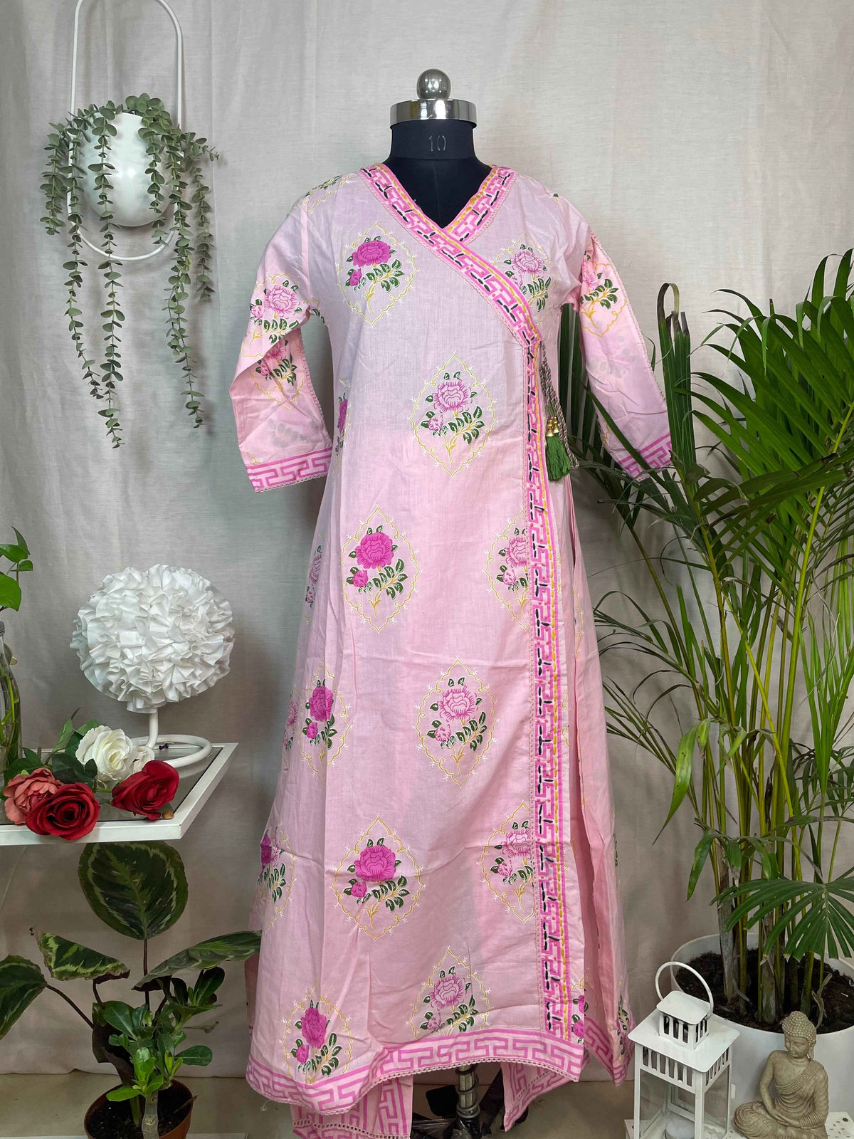 Prisha Blush Pink Cotton Anarkali 3 Pcs Suit