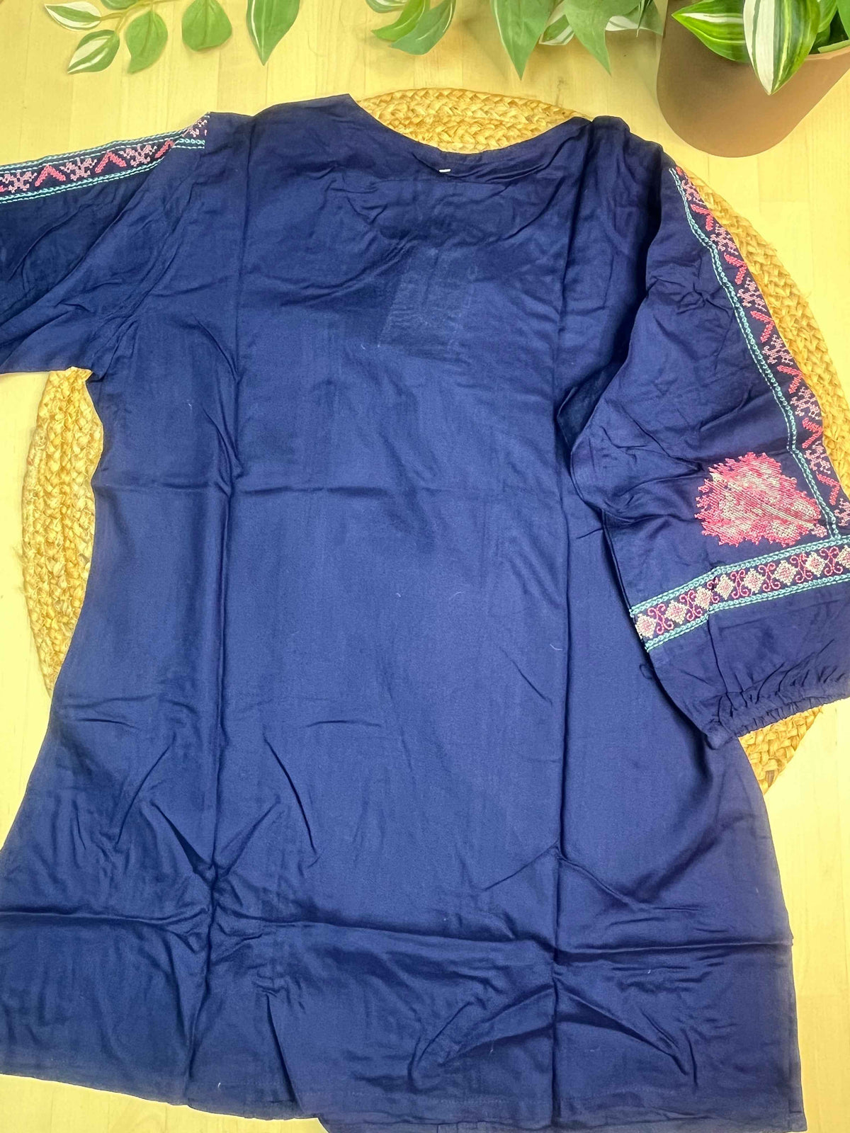 Royal Blue Tassel Cotton Short Kurti