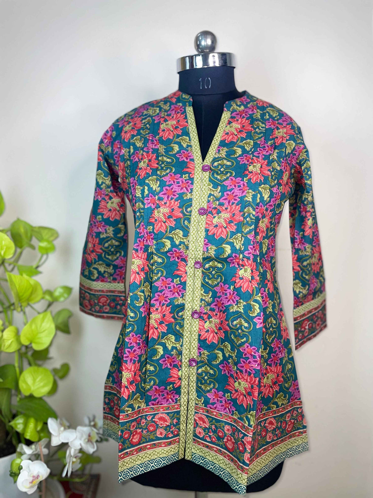Emerald Gulmohar Hand Block Cotton Short Kurti