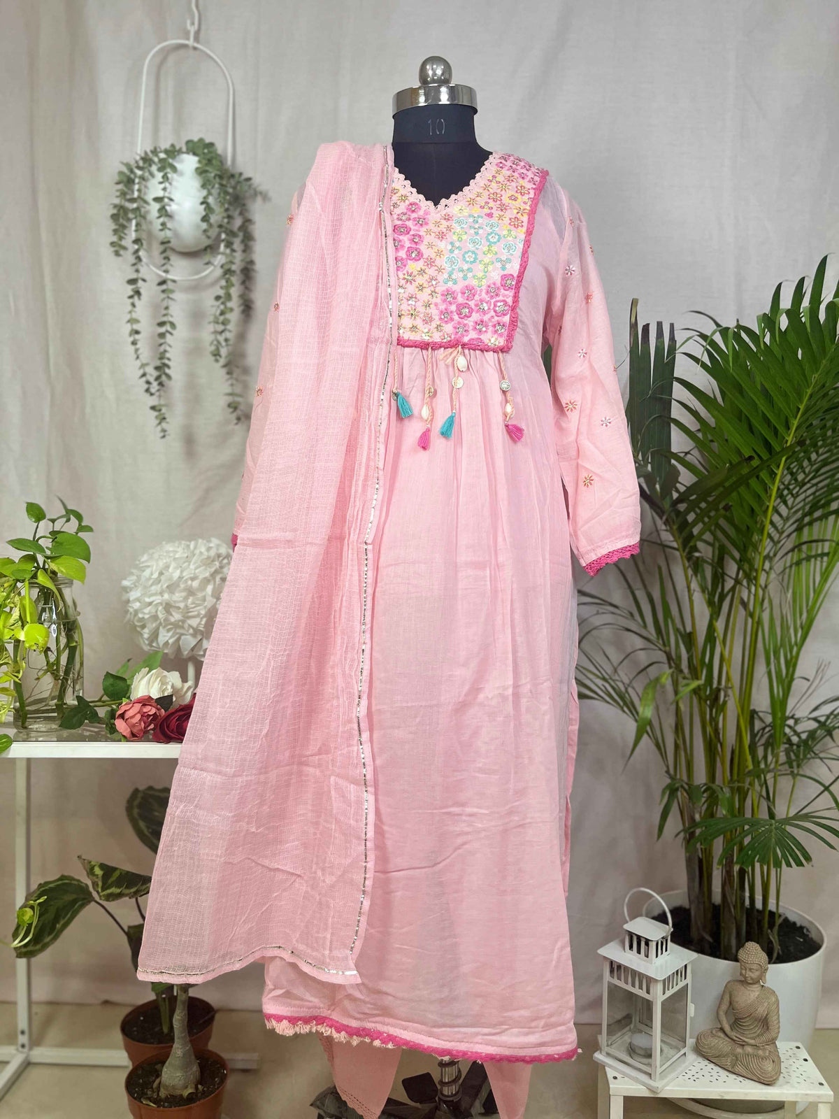 Aavya Blush Pink Mal Mal Cotton 3 Pcs Suit Set