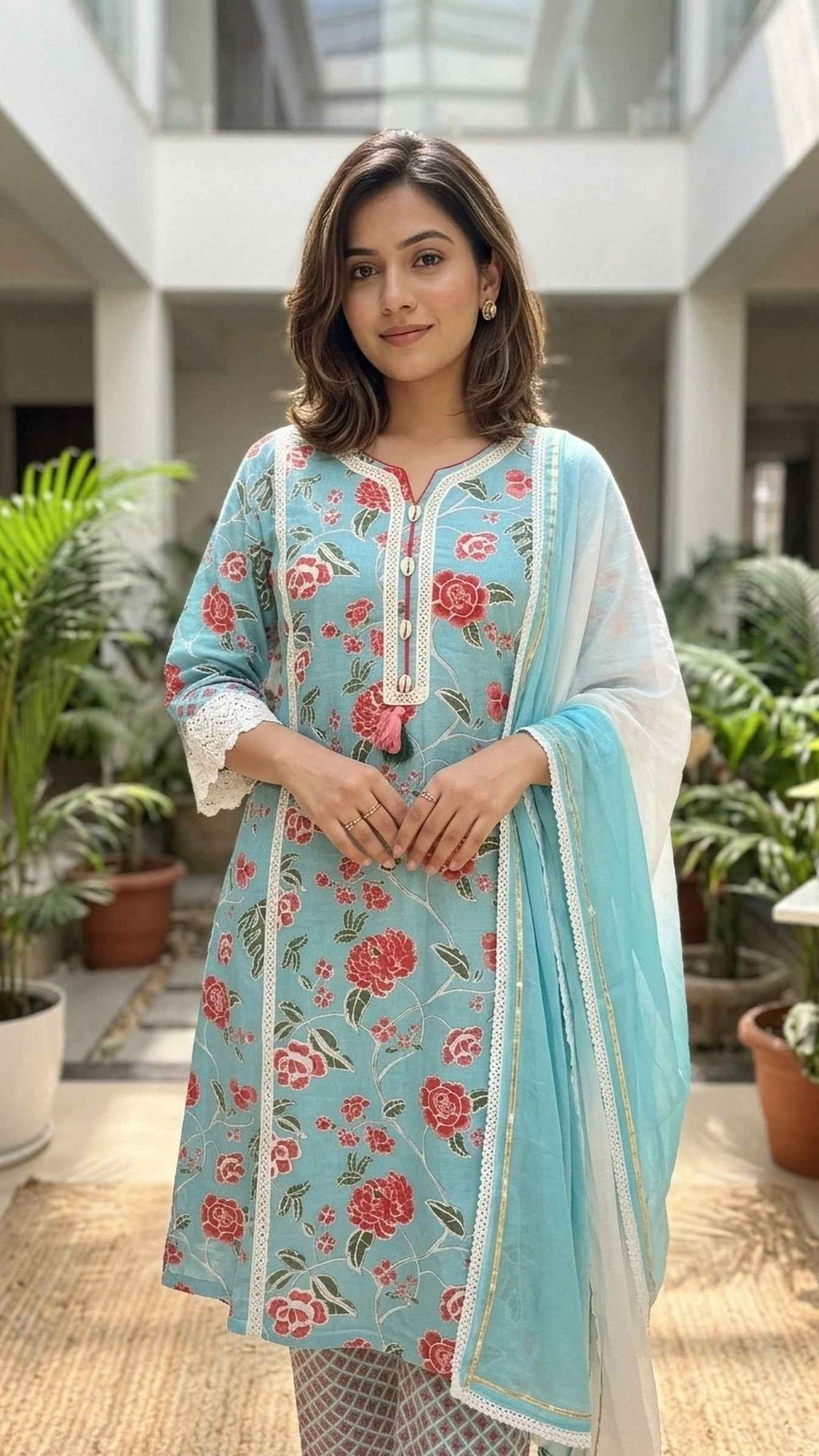 Aaira Aqua Bloom  3 Pcs Suit Set