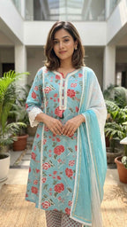 Aaira Aqua Bloom  3 Pcs Suit Set
