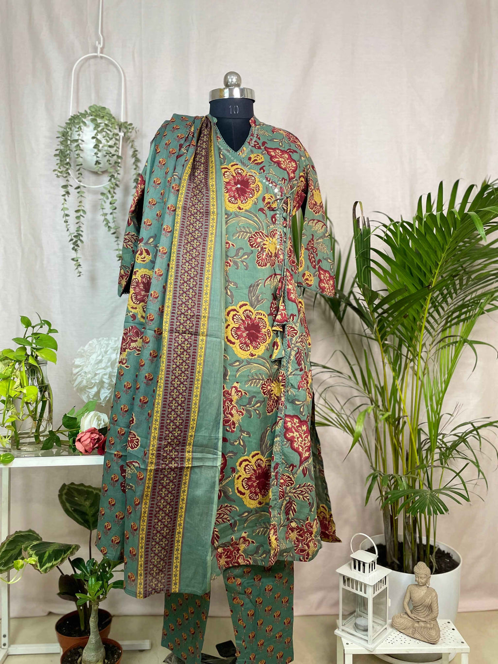 Vrinda Sage Green Cotton 3 Pcs Suit Set