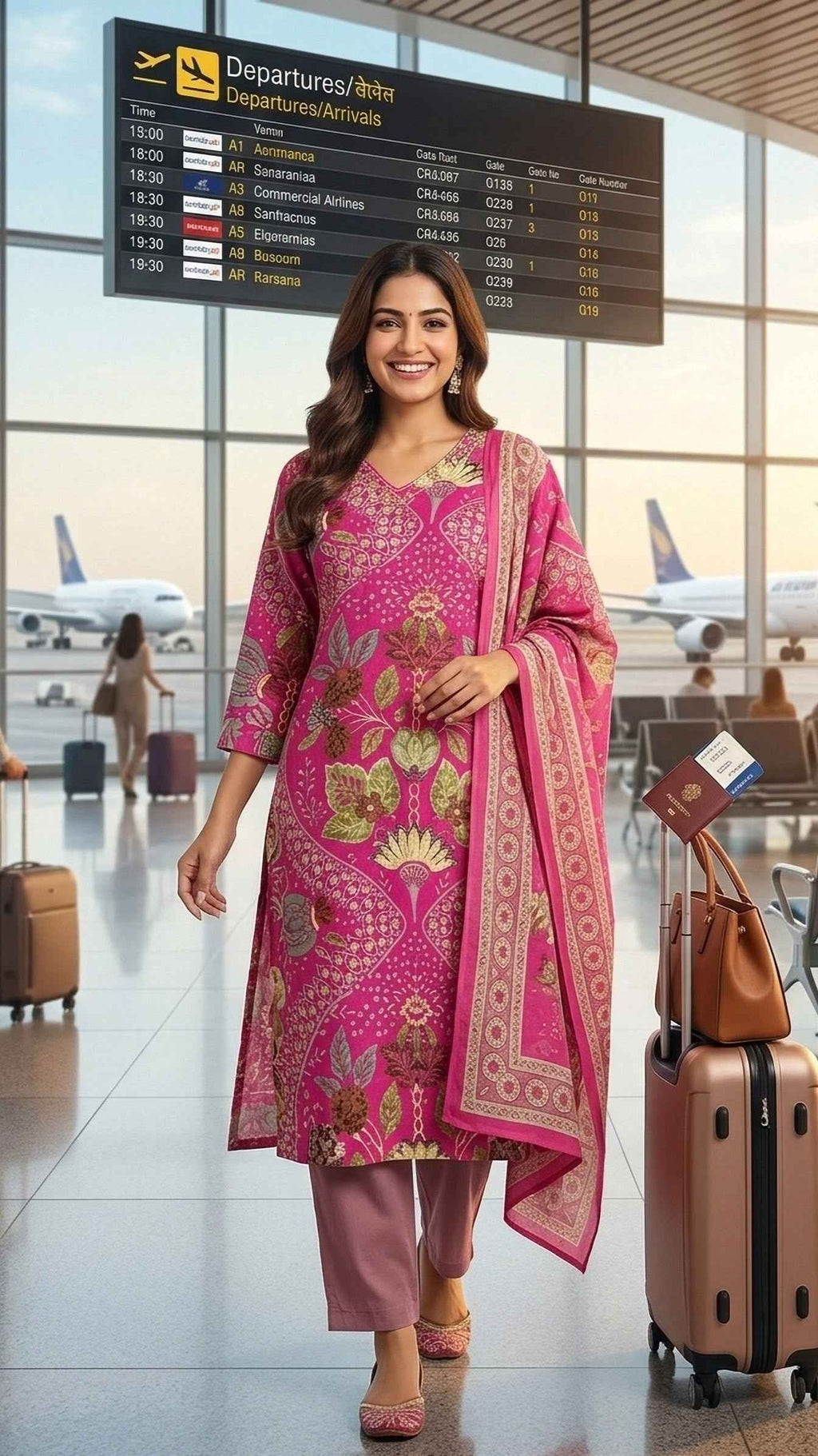 Aarohi Pink Garden Cotton 3 Pcs Suit Set
