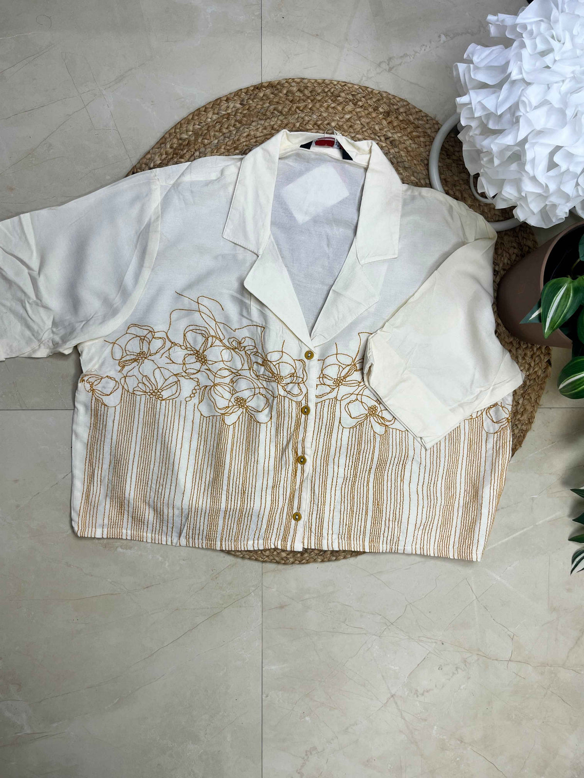 White-Mustard Yellow Cropped top Paired With Loose Fit Flared Pants