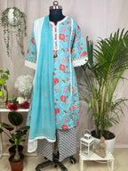 Aaira Aqua Bloom  3 Pcs Suit Set