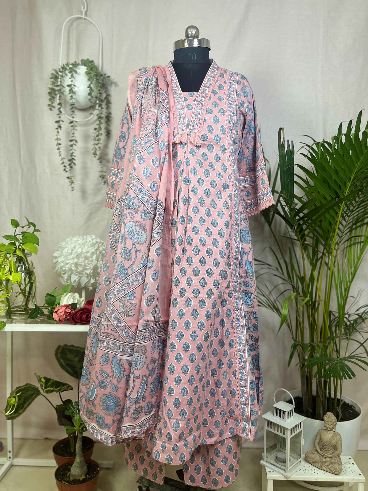 Tanvi Peach Blue Cotton 3 Pcs Suit Set