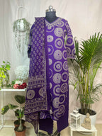 Jheel Purple Circle Cotton 3 Pcs Suit Set