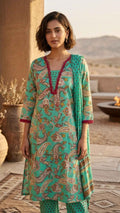 Aarvi Aqua Paisley Cotton 3 Pcs Suit Set