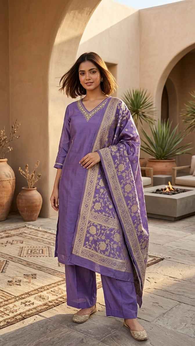 Aarvi Lavender 3 Pcs Suit Set