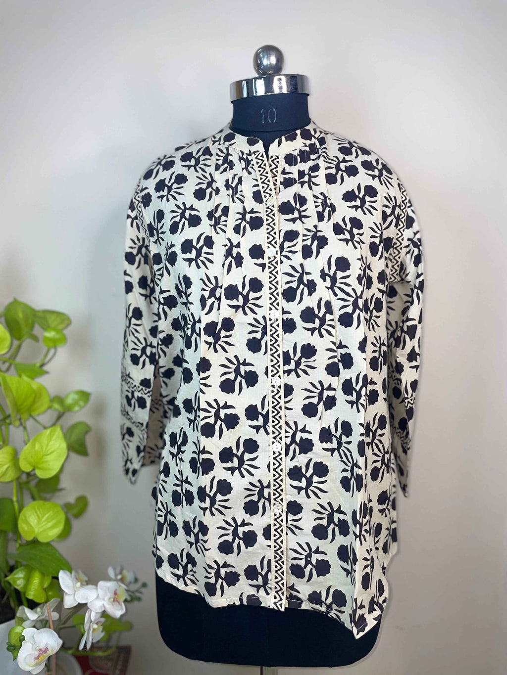 Ivory Hand Block Cotton Short  Kurti