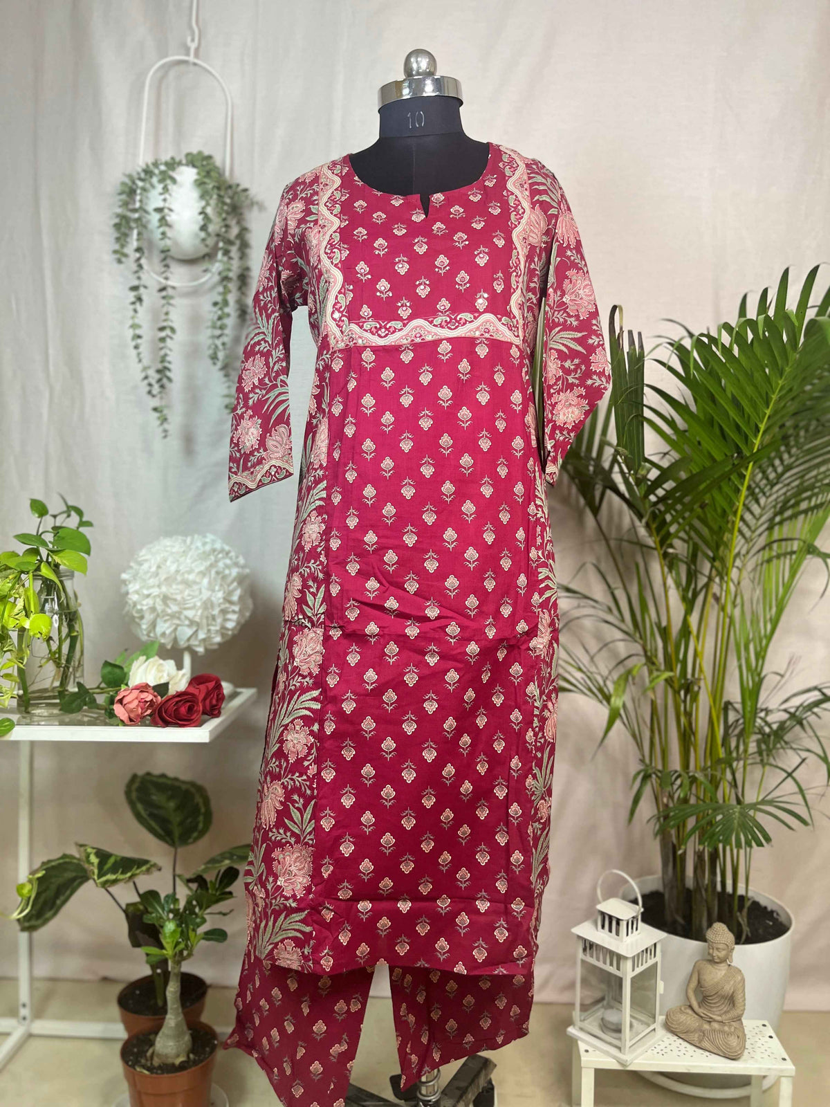 Charvi Maroon Bloom Cotton 3 Pcs Suit Set