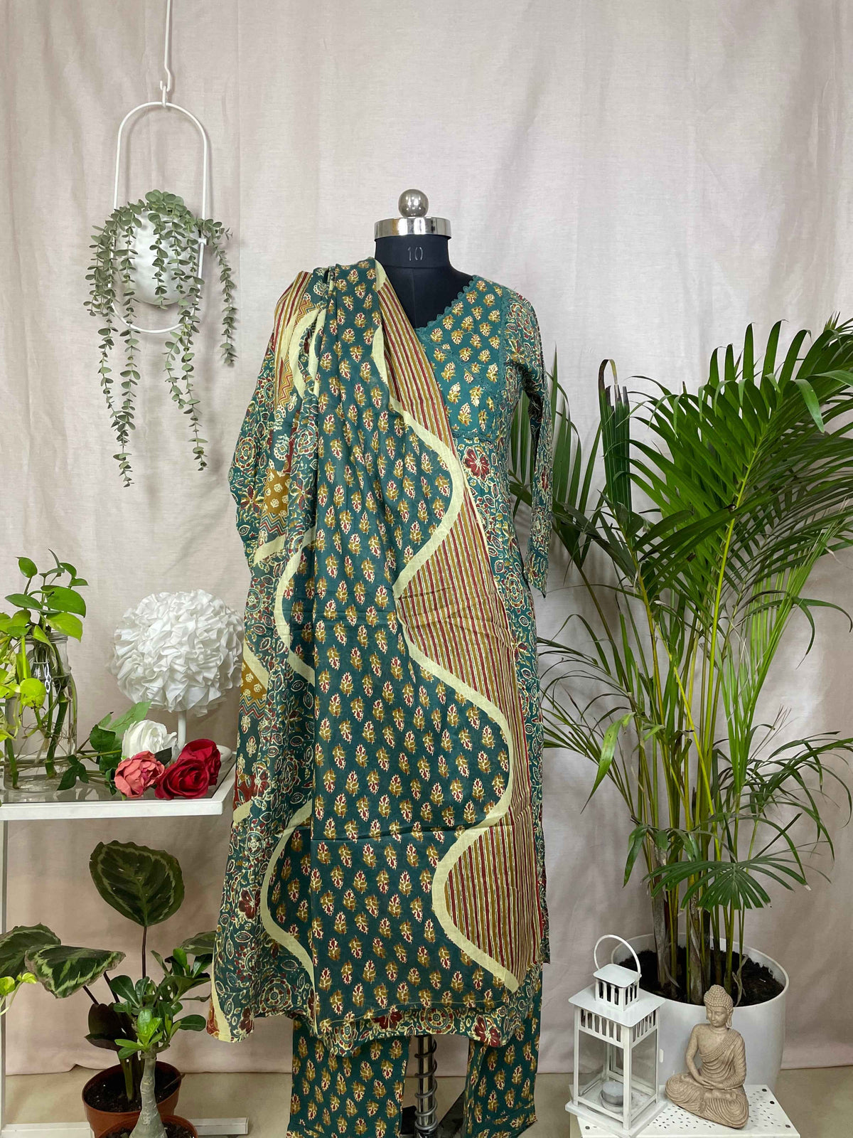 Navya Teal Green Cotton 3 Pcs Suit Set