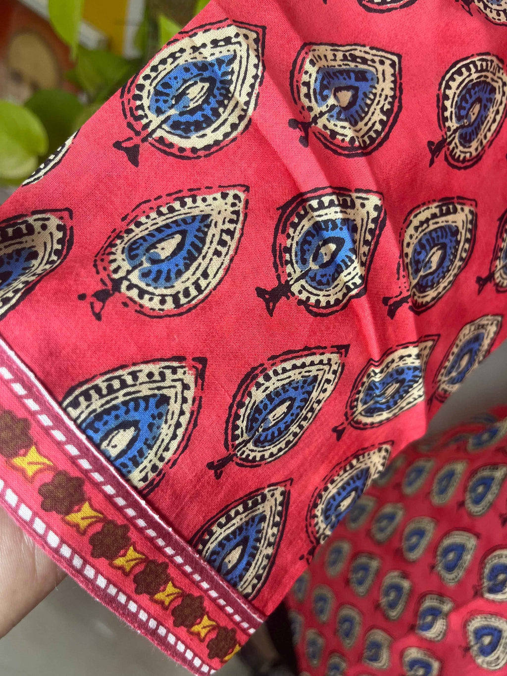Coral Morpankh Hand Block Cotton Short Kurti