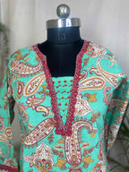 Aarvi Aqua Paisley Cotton 3 Pcs Suit Set