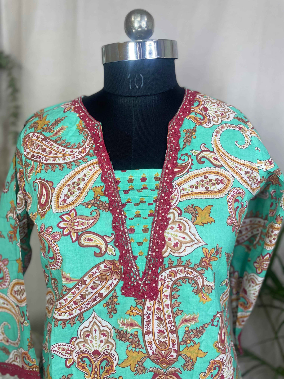 Aarvi Aqua Paisley Cotton 3 Pcs Suit Set