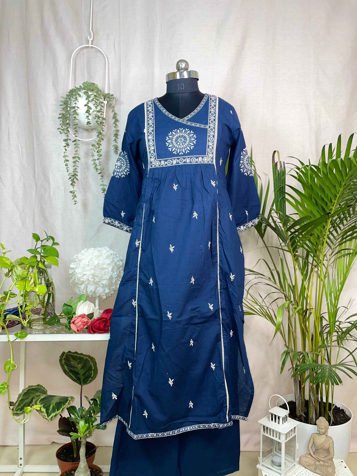 Disha Navy Blue Cotton 3 Pcs Suit Set