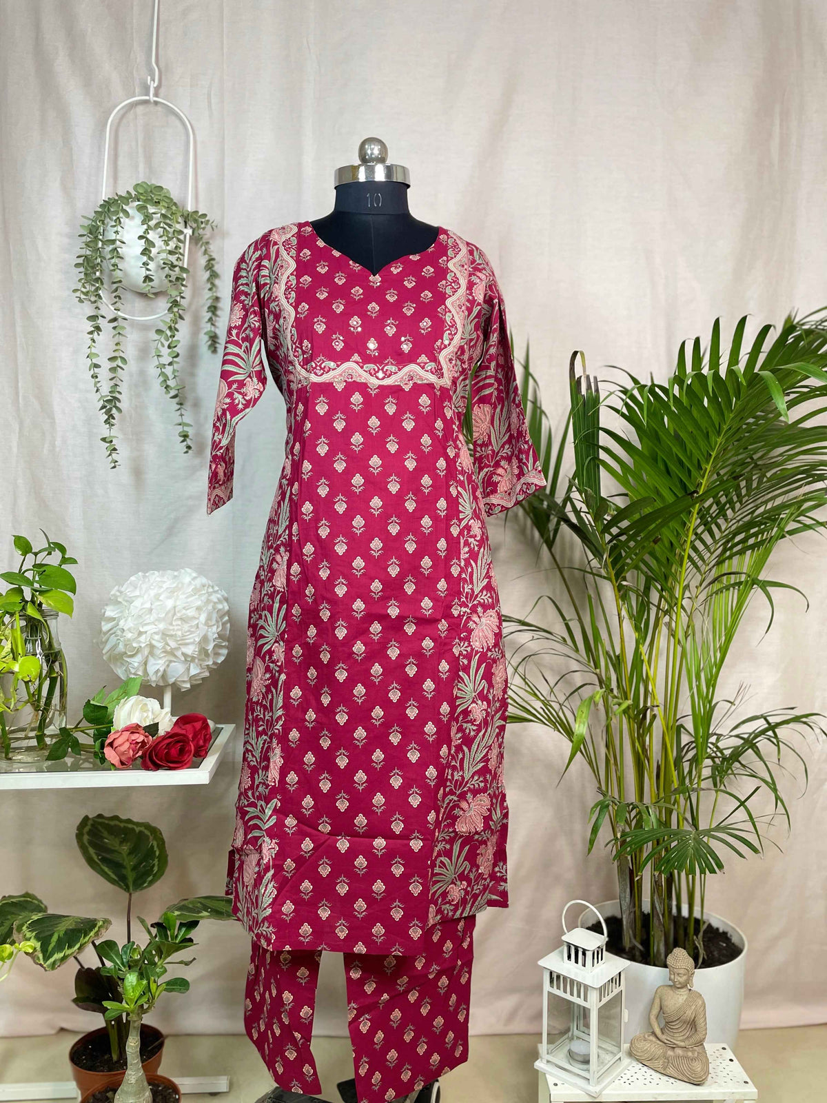 Kashvi Maroon Floral Cotton 3 Pcs Suit Set