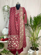 Aarna Maroon 3 Pcs Suit Set