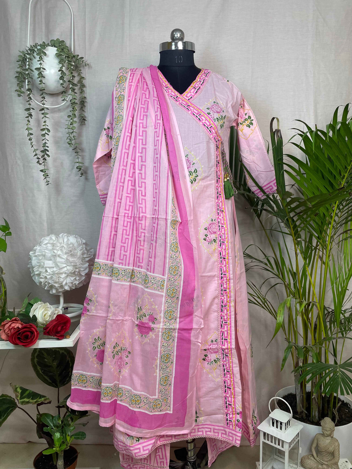 Prisha Blush Pink Cotton Anarkali 3 Pcs Suit