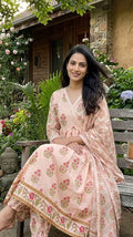 Mahi Peach Bloom Anarkali 3 Pcs Suit Set