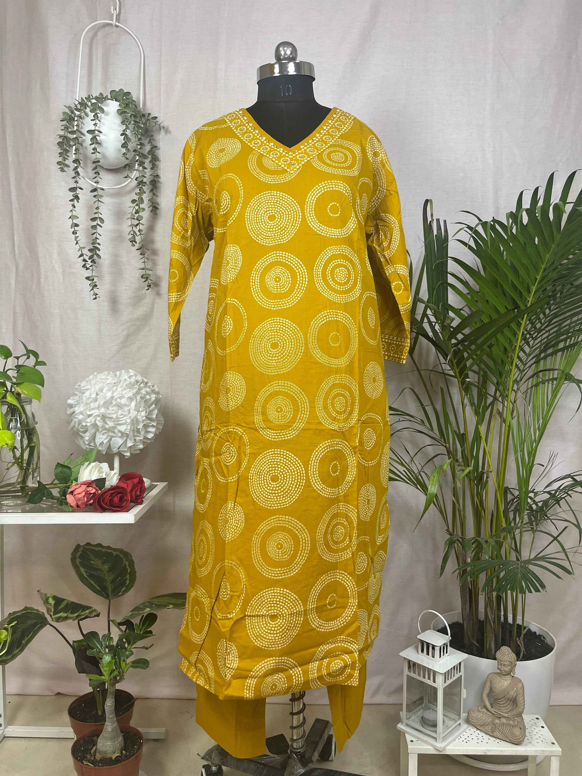 Mahi Mustard Circle Cotton 3 Pcs Suit Set