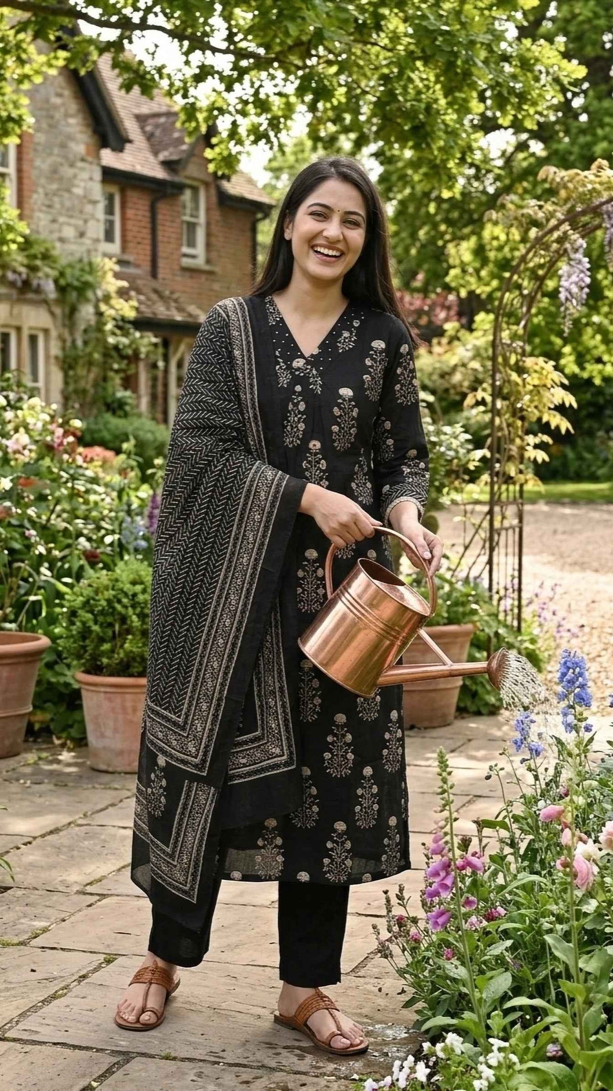 Hetvi Charcoal Bloom Cotton 3 Pcs Suit Set