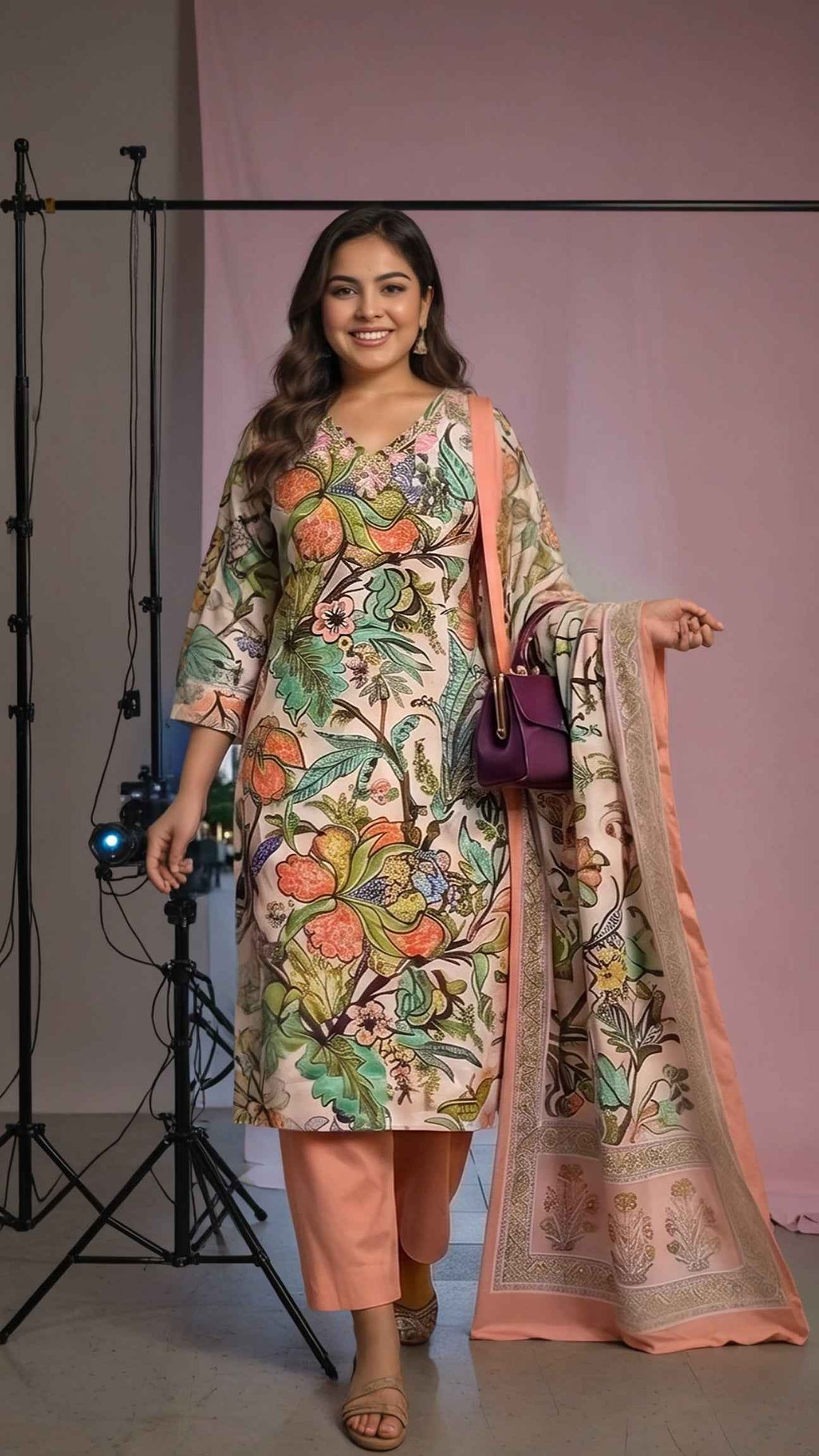 Maitri Peach Garden Cotton 3 Pcs Suit Set
