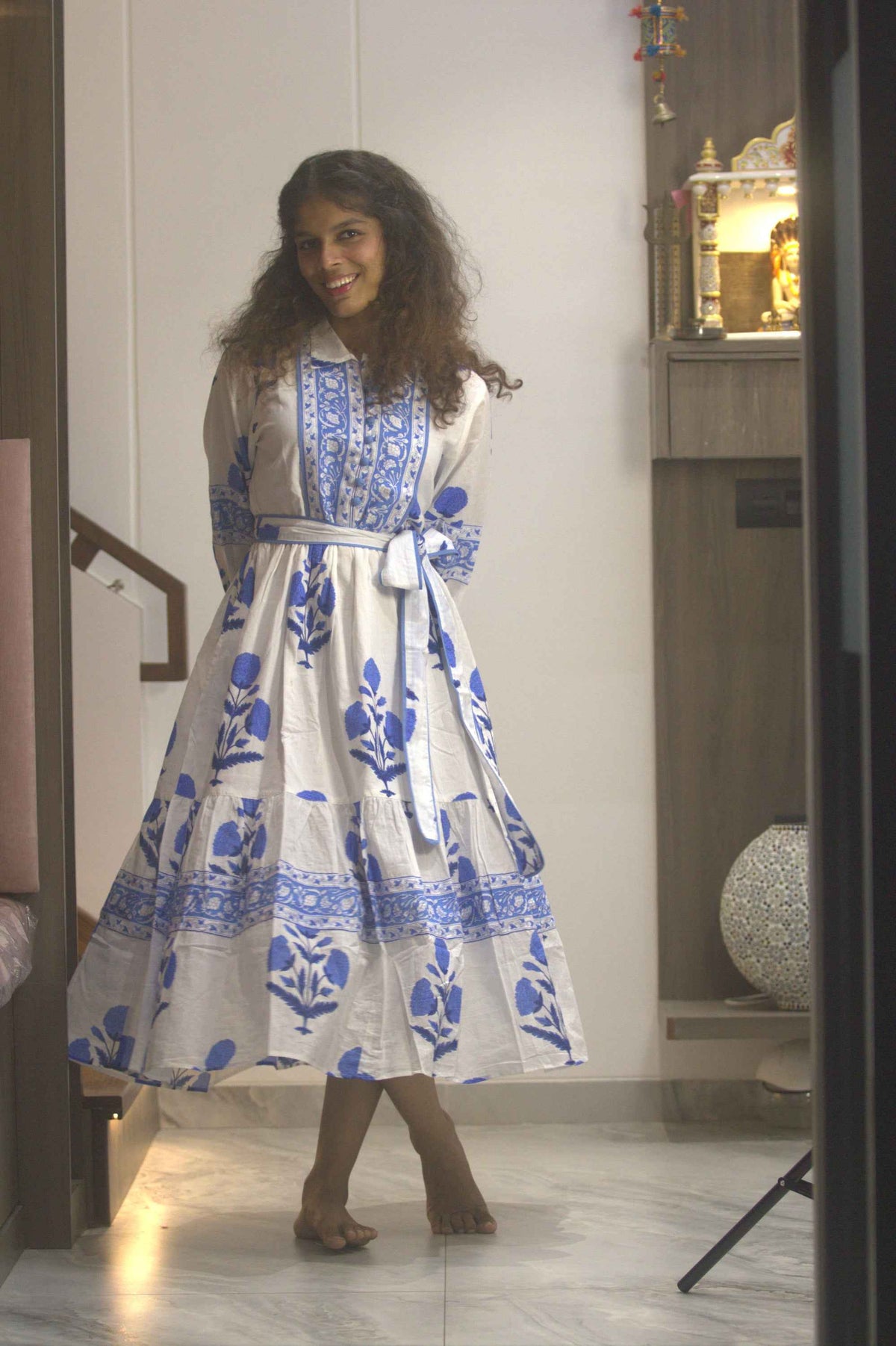 Blue Noor Hand Block Cotton Dress