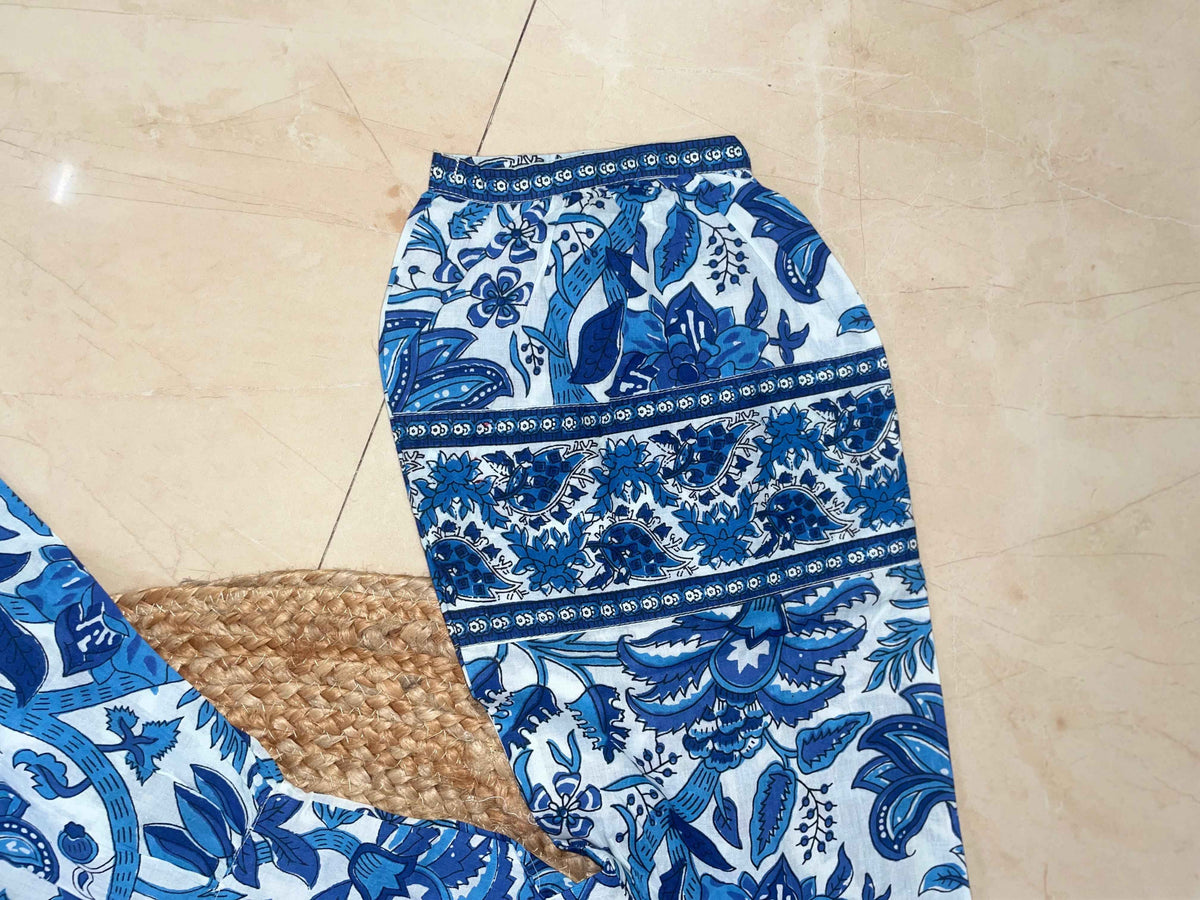 Blue Blossom Hand Block Short Dress